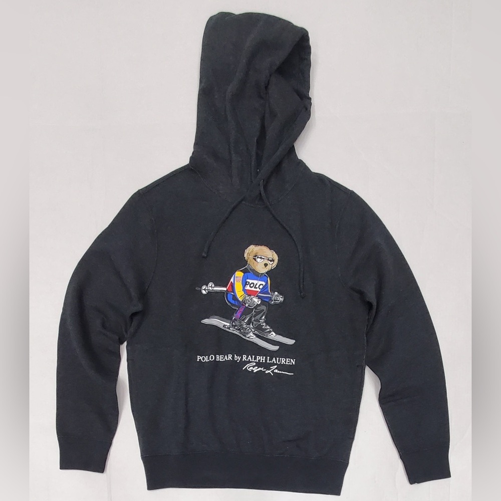 Nwt Polo Ralph Lauren Men’s Grey SKI Polo BEAR Graphic Fleece Pullover Hoodie